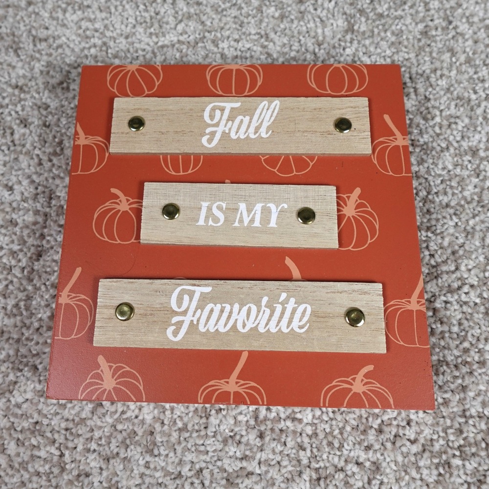Horizon Group Fall Is My Favorite Wooden Box Sign Orange Pumpkin Decor 7.5x7.5